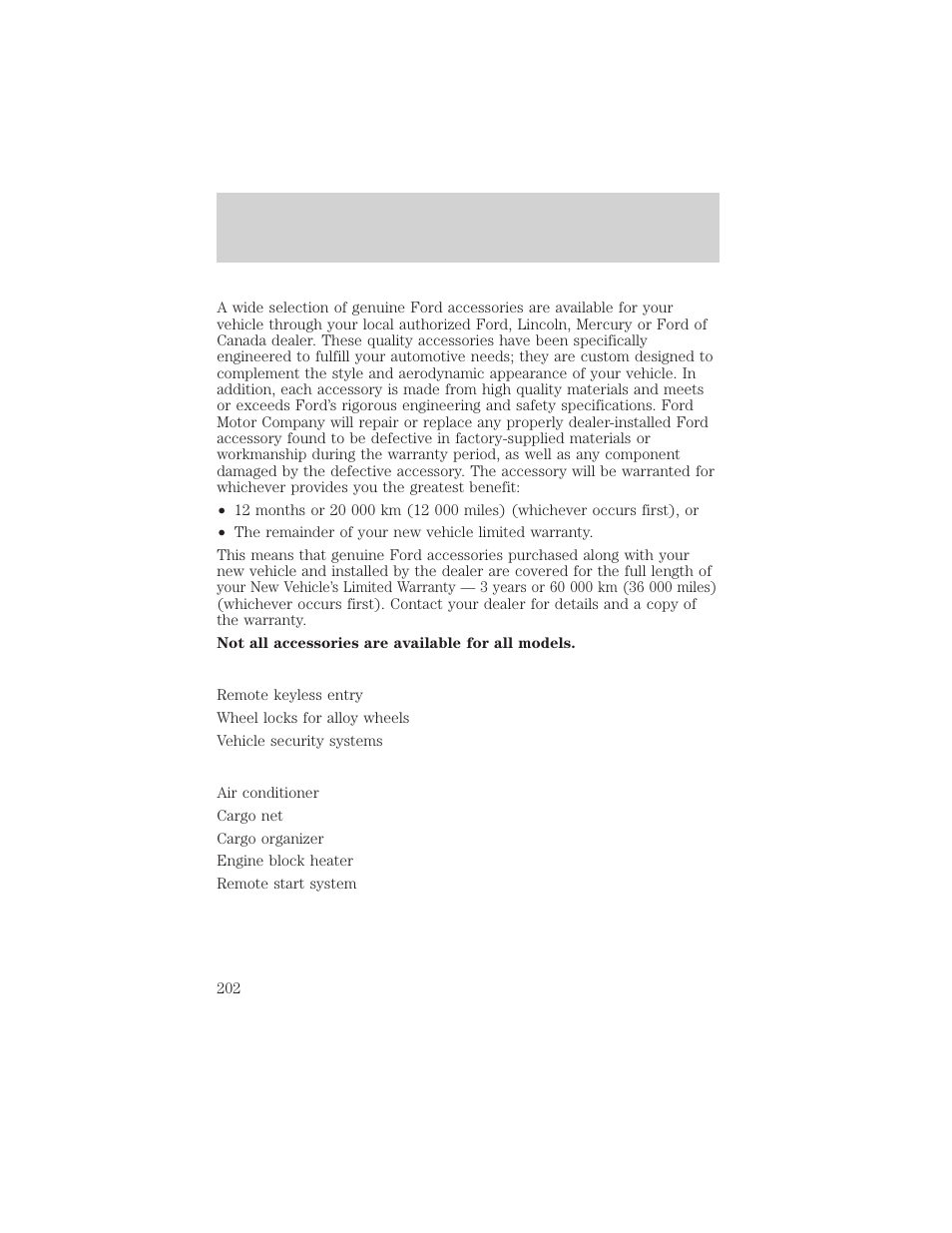 Accessories | FORD 2002 Escort v.1 User Manual | Page 202 / 216