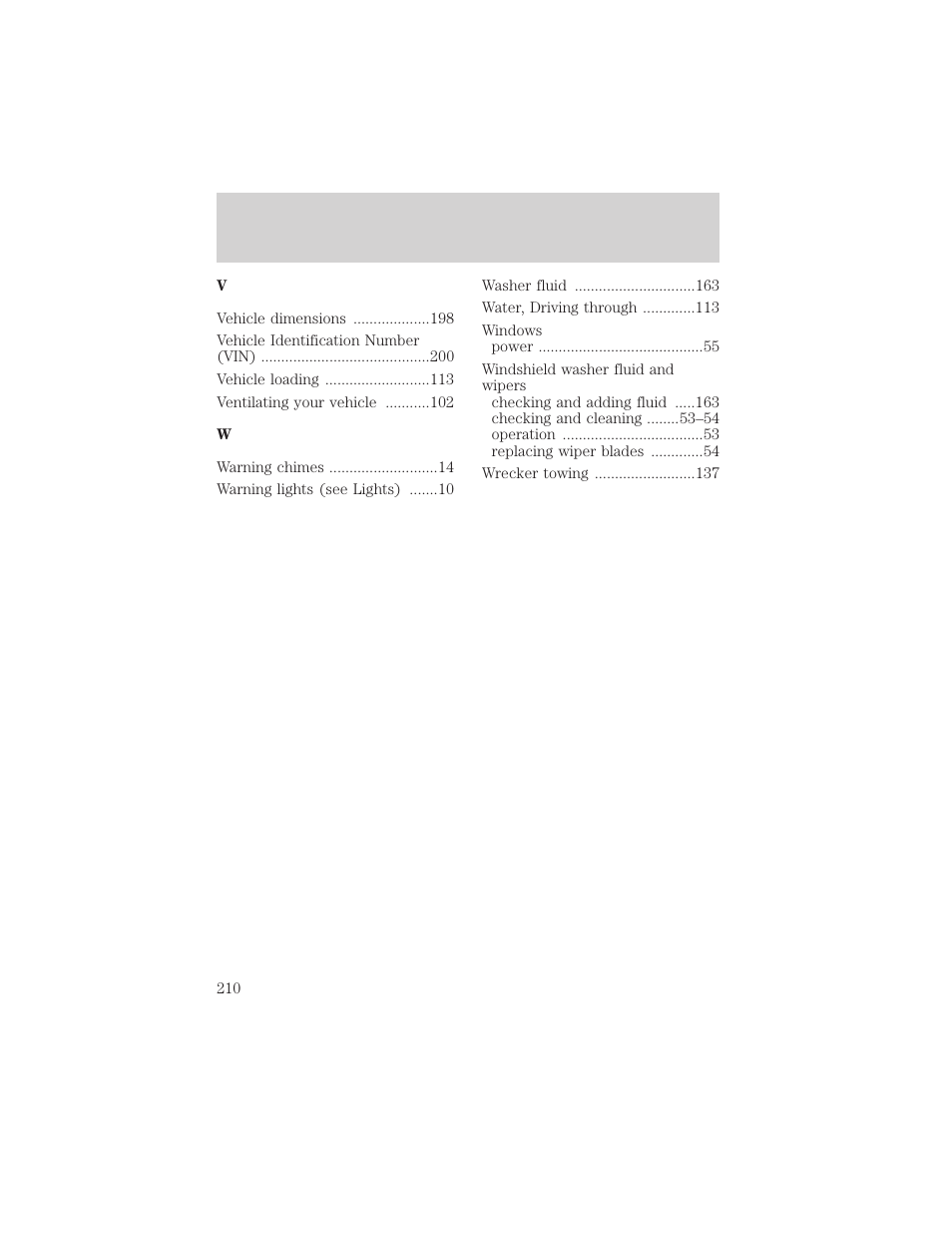 Index | FORD 2002 Escort v.1 User Manual | Page 210 / 216