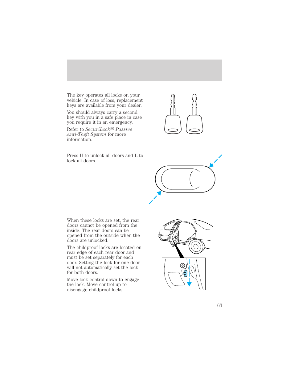 Locks and security | FORD 2002 Escort v.1 User Manual | Page 63 / 216