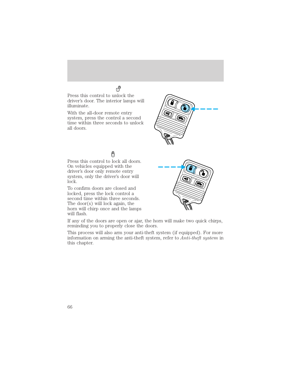 Locks and security | FORD 2002 Escort v.1 User Manual | Page 66 / 216