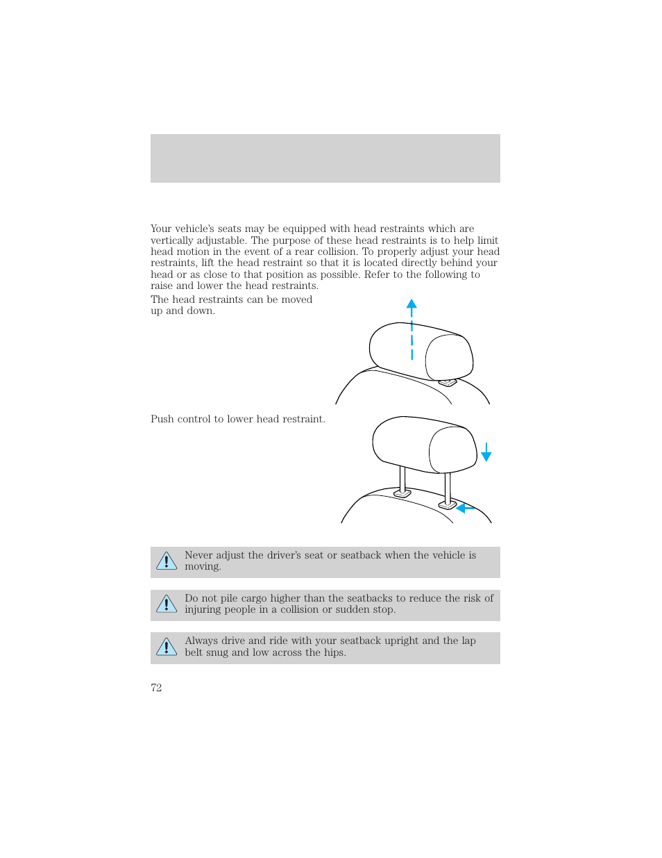 Seating and safety restraints | FORD 2002 Escort v.1 User Manual | Page 72 / 216