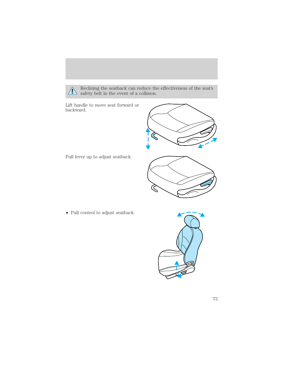 Seating and safety restraints | FORD 2002 Escort v.1 User Manual | Page 73 / 216