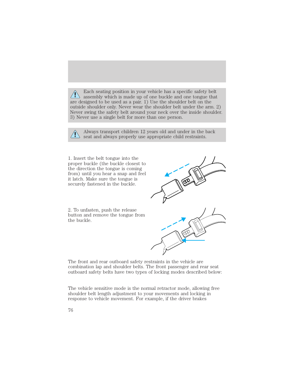 Seating and safety restraints | FORD 2002 Escort v.1 User Manual | Page 76 / 216