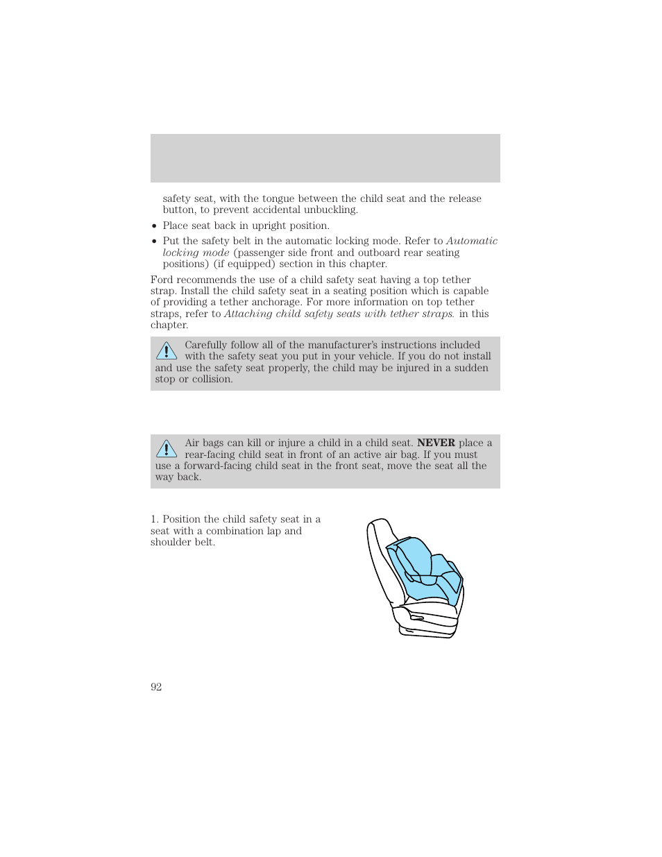 Seating and safety restraints | FORD 2002 Escort v.1 User Manual | Page 92 / 216