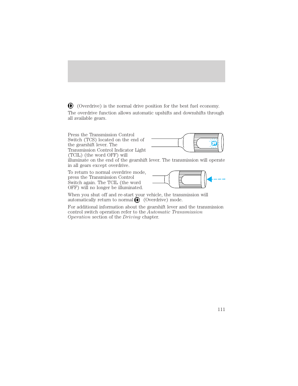 Driver controls | FORD 2002 Excursion v.1 User Manual | Page 111 / 296