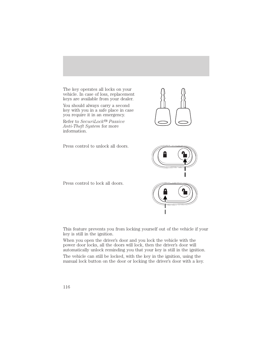 Locks and security | FORD 2002 Excursion v.1 User Manual | Page 116 / 296