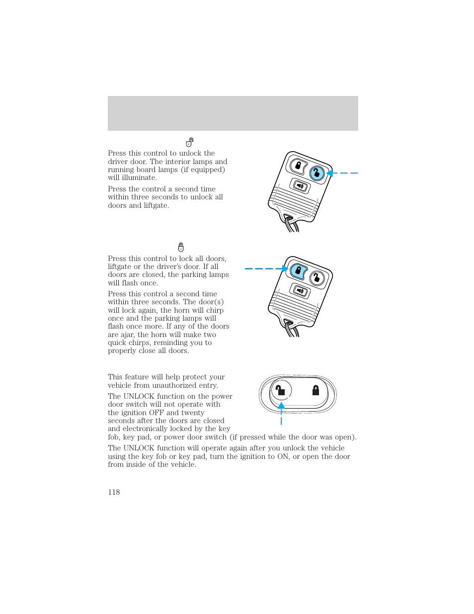 Locks and security | FORD 2002 Excursion v.1 User Manual | Page 118 / 296