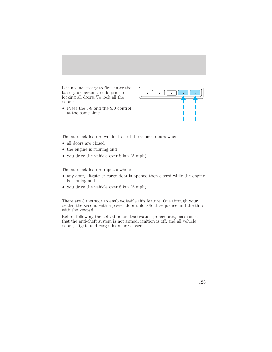 Locks and security | FORD 2002 Excursion v.1 User Manual | Page 123 / 296