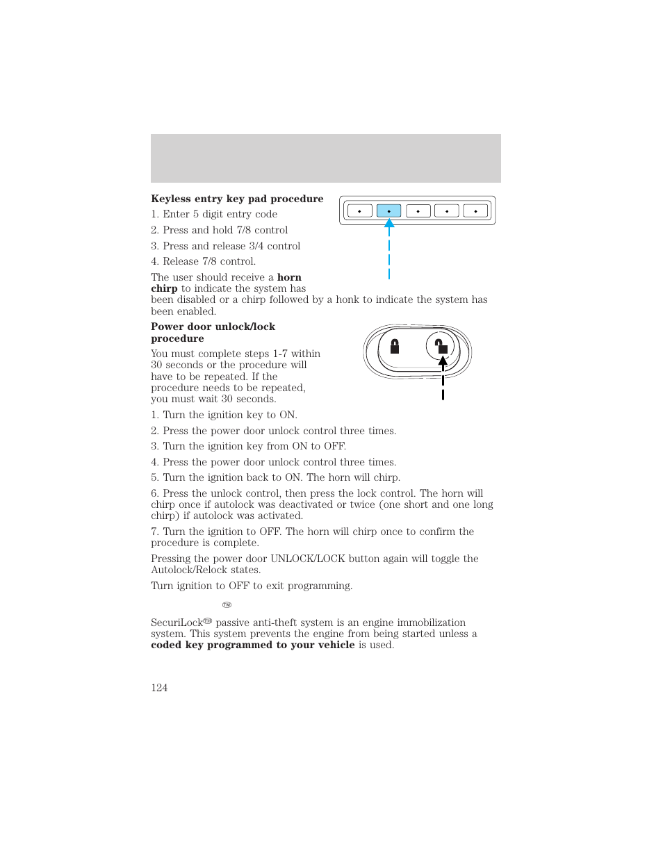 Locks and security | FORD 2002 Excursion v.1 User Manual | Page 124 / 296