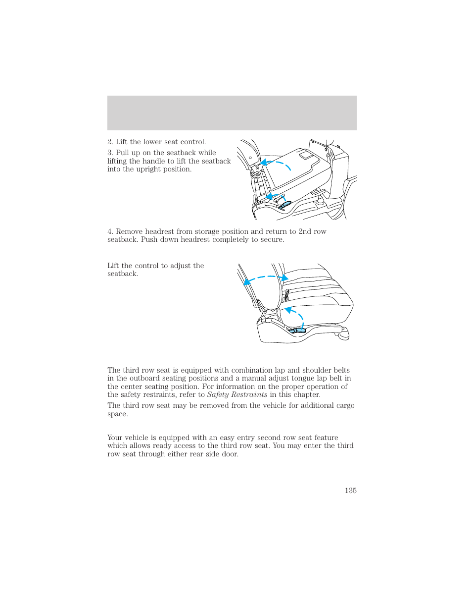 Seating and safety restraints | FORD 2002 Excursion v.1 User Manual | Page 135 / 296