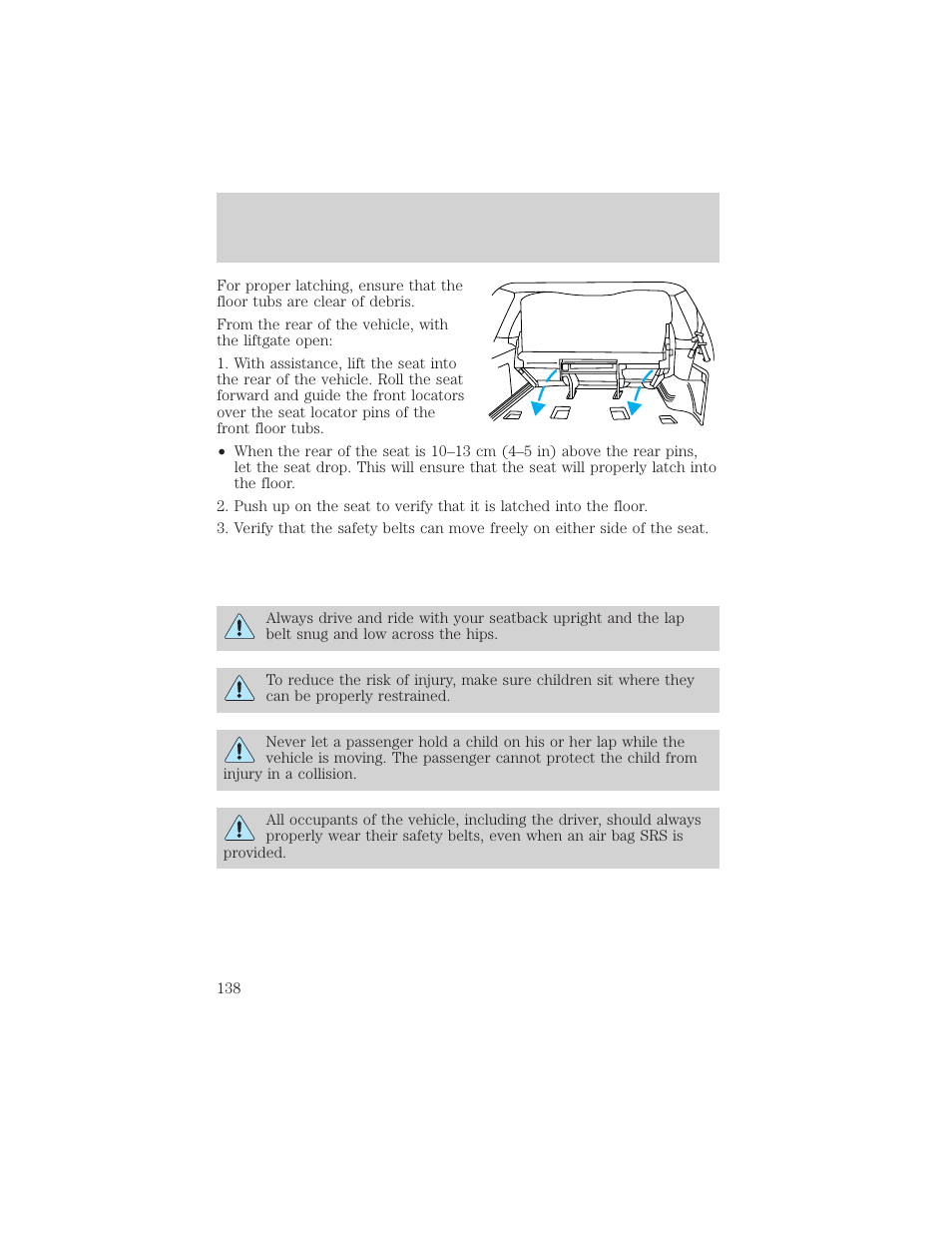 Seating and safety restraints | FORD 2002 Excursion v.1 User Manual | Page 138 / 296