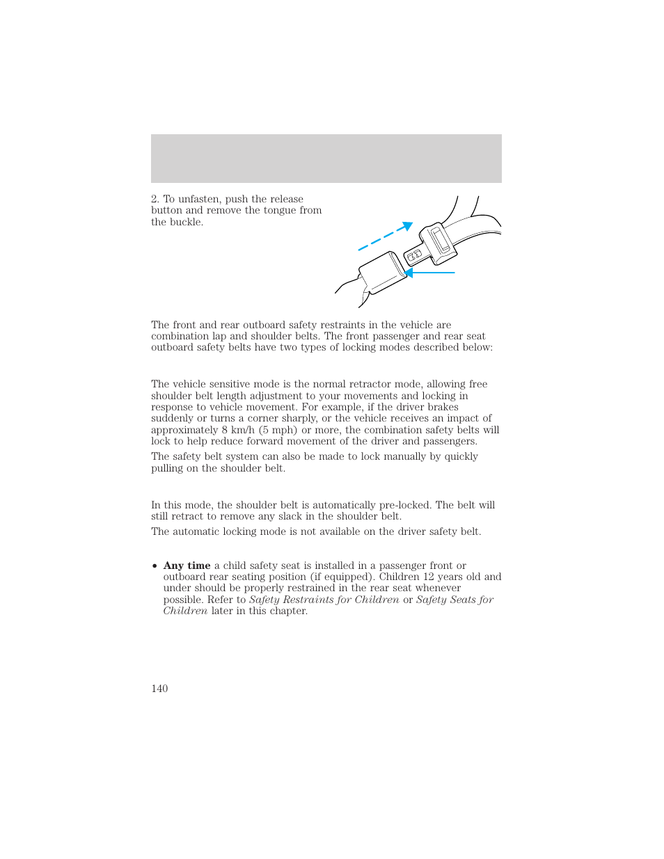 Seating and safety restraints | FORD 2002 Excursion v.1 User Manual | Page 140 / 296
