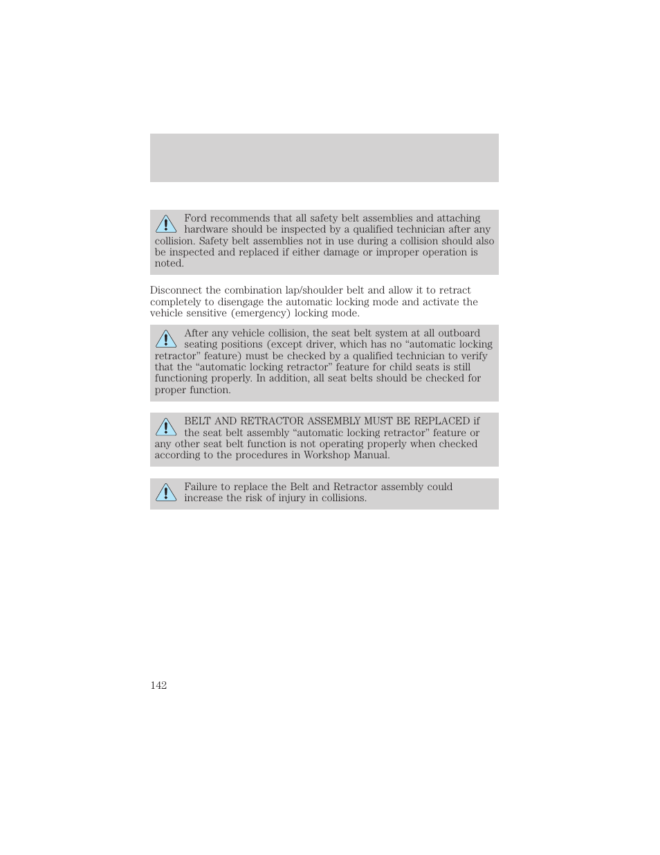 Seating and safety restraints | FORD 2002 Excursion v.1 User Manual | Page 142 / 296