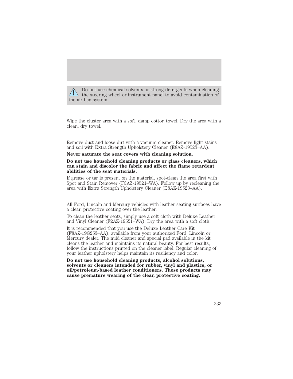 Cleaning | FORD 2002 Excursion v.1 User Manual | Page 233 / 296