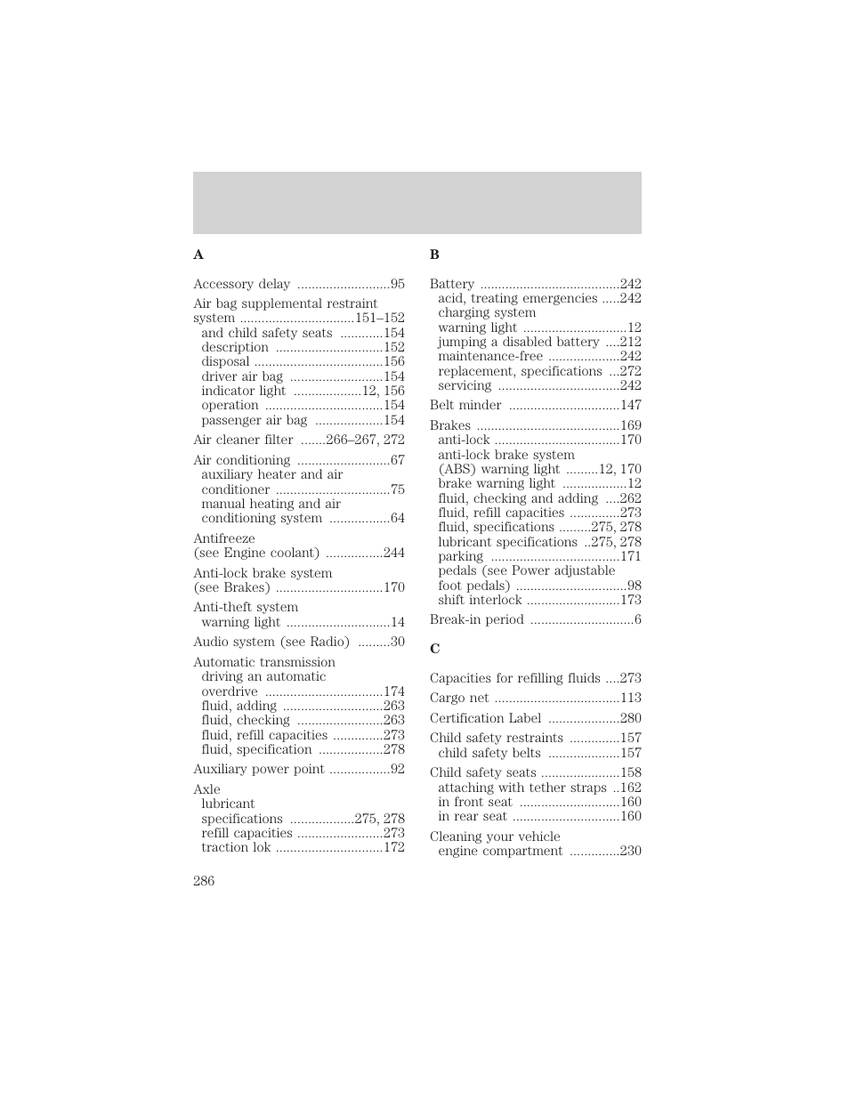 Index | FORD 2002 Excursion v.1 User Manual | Page 286 / 296