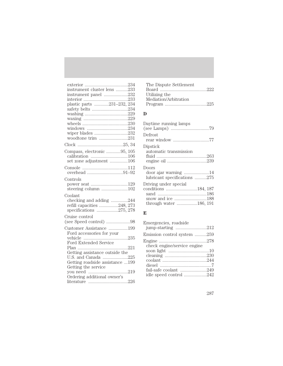 Index | FORD 2002 Excursion v.1 User Manual | Page 287 / 296