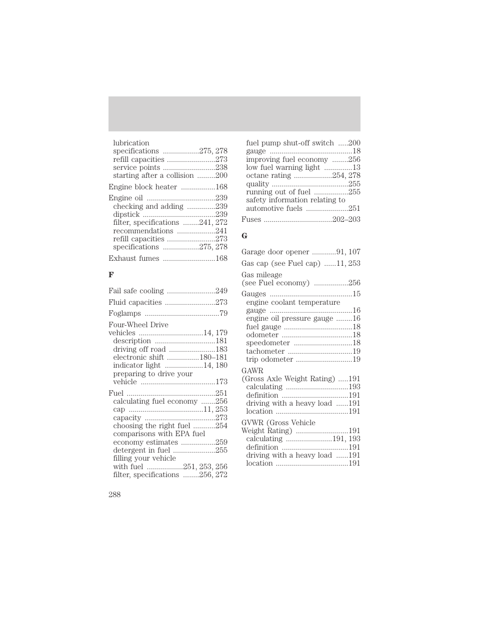 Index | FORD 2002 Excursion v.1 User Manual | Page 288 / 296
