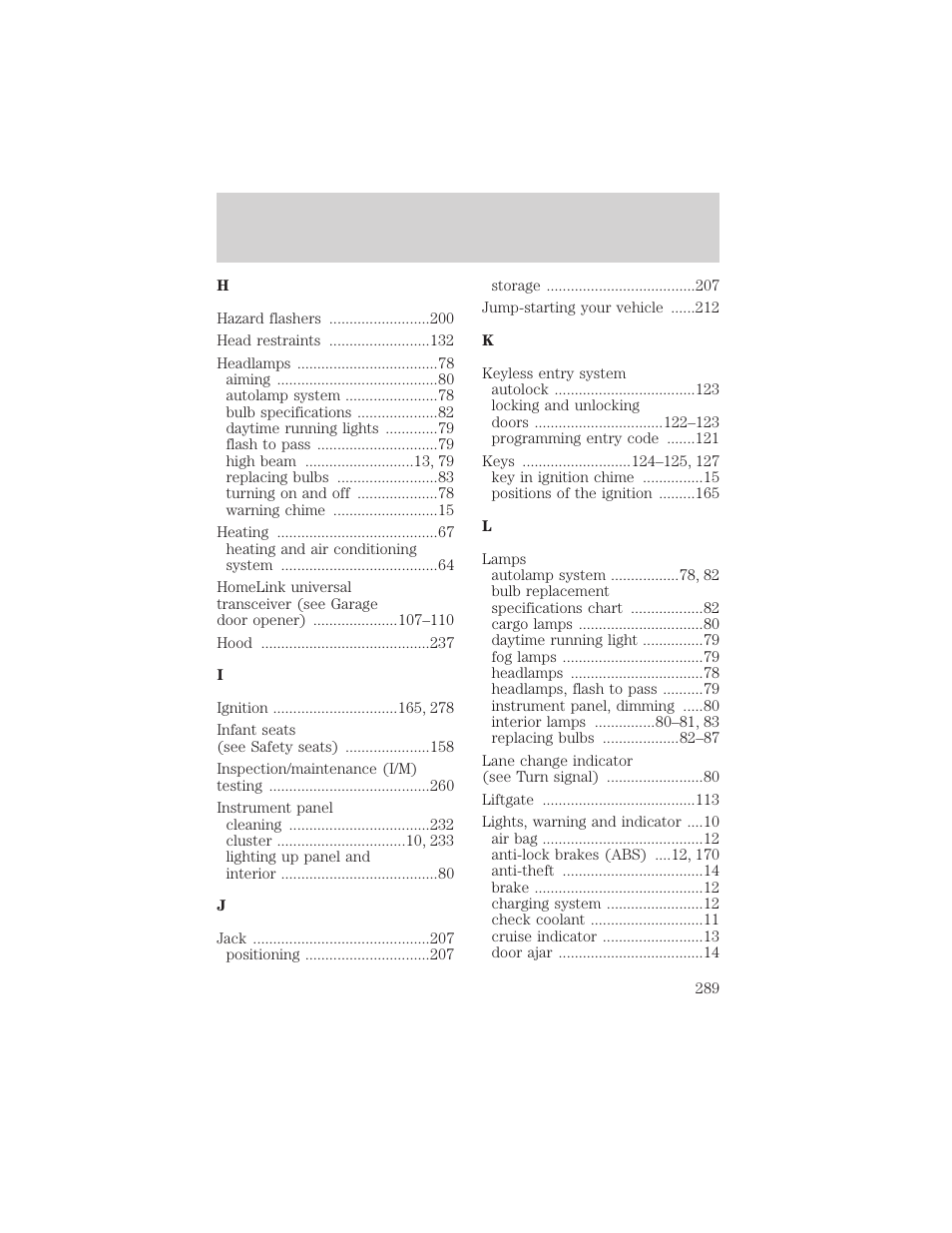 Index | FORD 2002 Excursion v.1 User Manual | Page 289 / 296