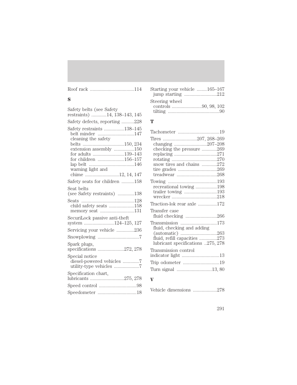 Index | FORD 2002 Excursion v.1 User Manual | Page 291 / 296