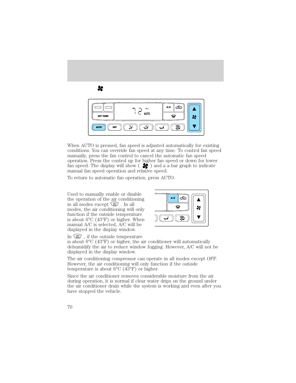 Climate controls | FORD 2002 Excursion v.1 User Manual | Page 70 / 296