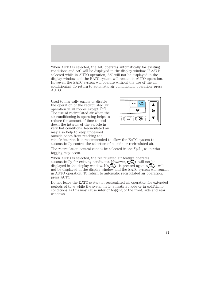 Climate controls | FORD 2002 Excursion v.1 User Manual | Page 71 / 296