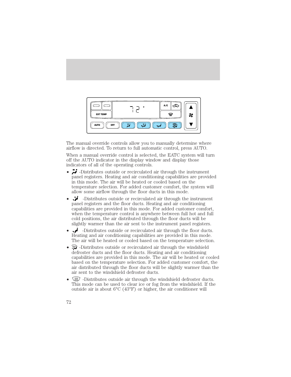 Climate controls | FORD 2002 Excursion v.1 User Manual | Page 72 / 296