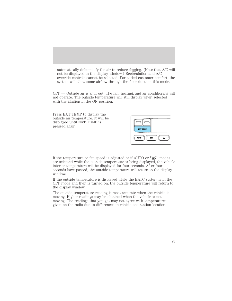 Climate controls | FORD 2002 Excursion v.1 User Manual | Page 73 / 296