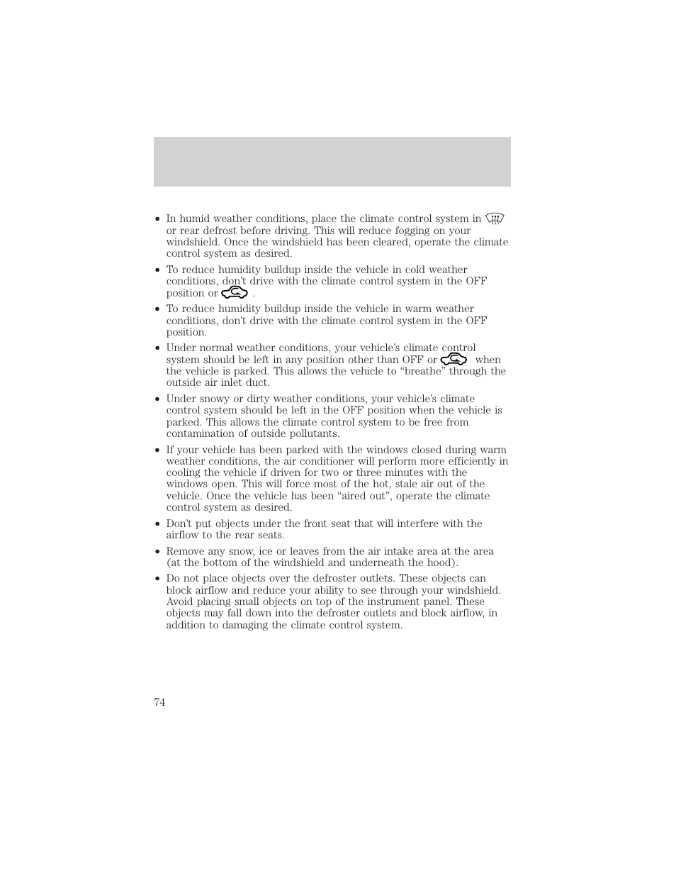 Climate controls | FORD 2002 Excursion v.1 User Manual | Page 74 / 296