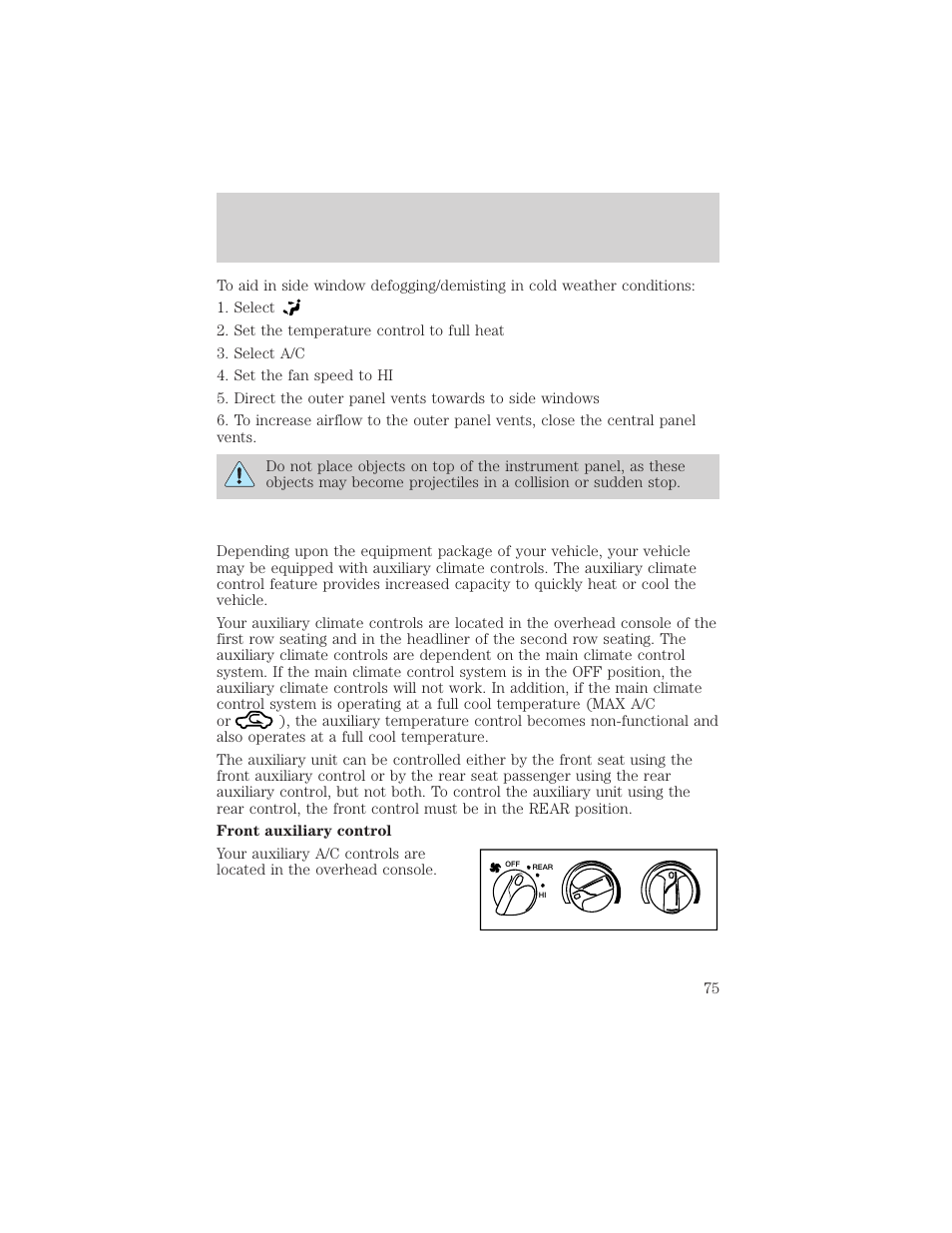 Climate controls | FORD 2002 Excursion v.1 User Manual | Page 75 / 296