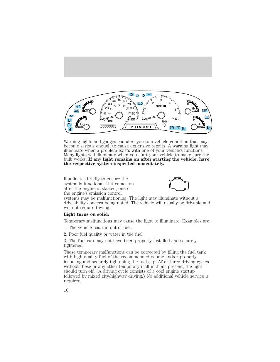 Instrument cluster | FORD 2002 Excursion v.2 User Manual | Page 10 / 280