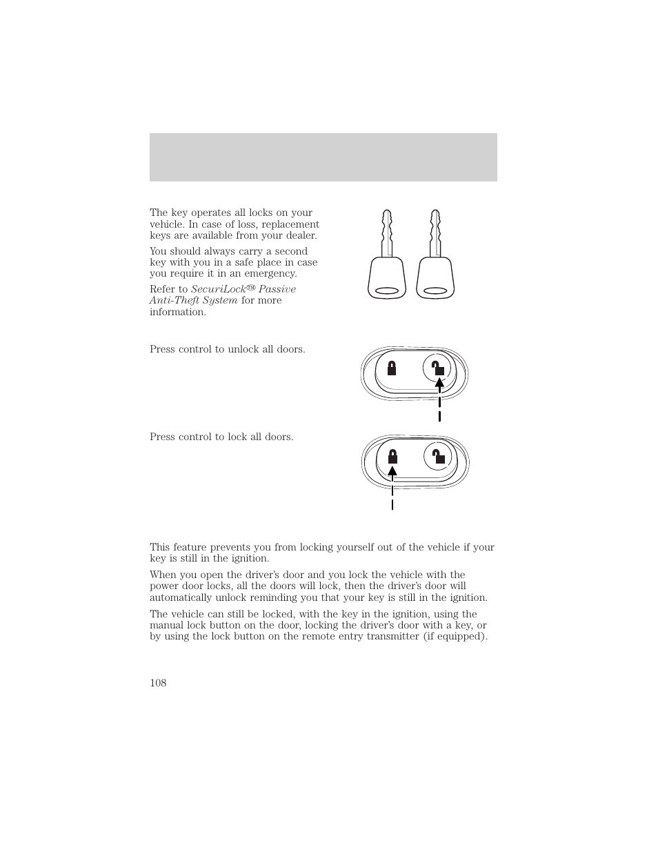 Locks and security | FORD 2002 Excursion v.2 User Manual | Page 108 / 280
