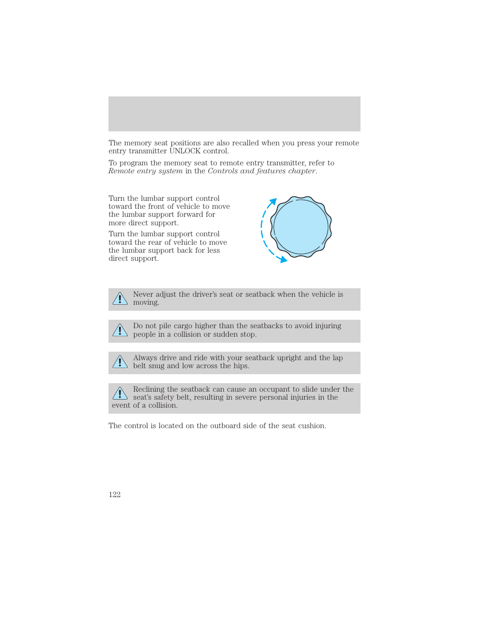 Seating and safety restraints | FORD 2002 Excursion v.2 User Manual | Page 122 / 280