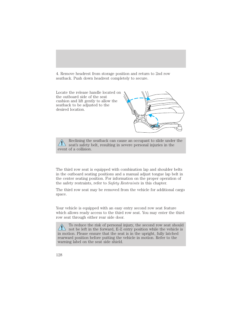 Seating and safety restraints | FORD 2002 Excursion v.2 User Manual | Page 128 / 280