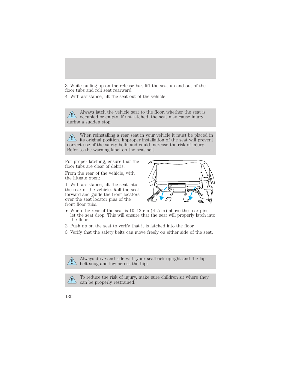 Seating and safety restraints | FORD 2002 Excursion v.2 User Manual | Page 130 / 280