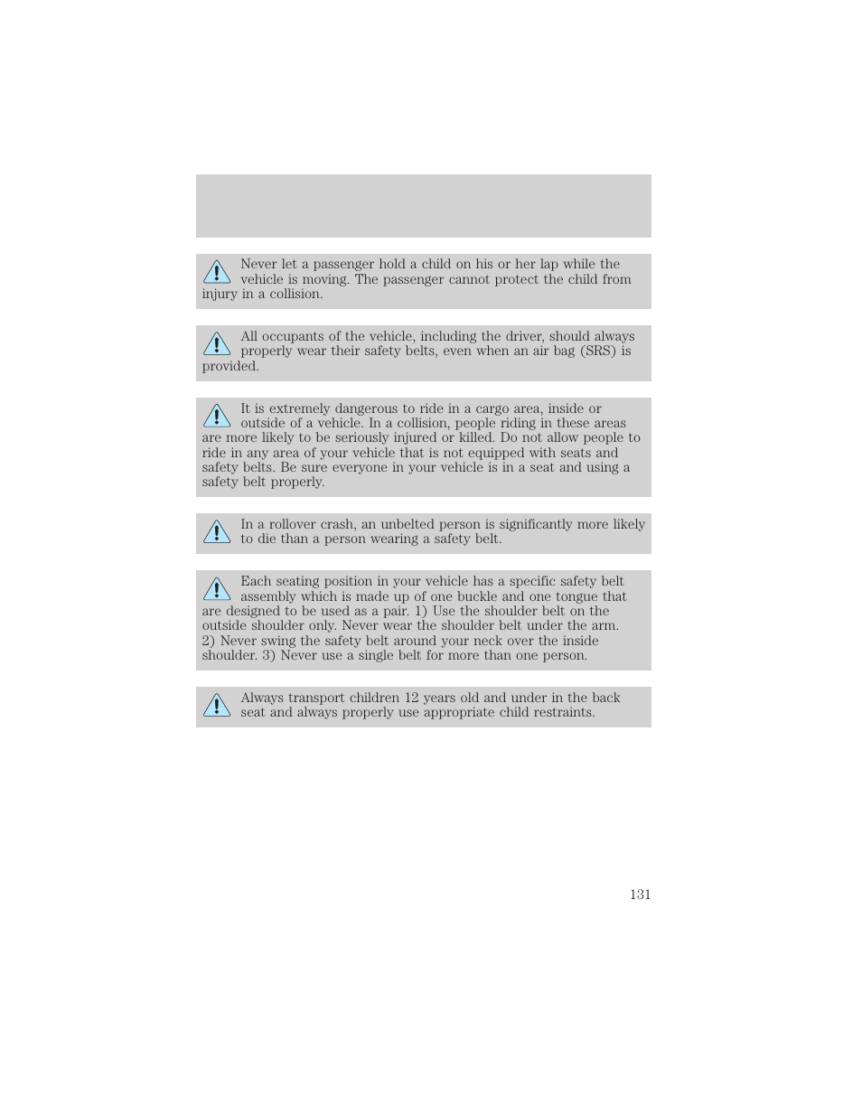 Seating and safety restraints | FORD 2002 Excursion v.2 User Manual | Page 131 / 280