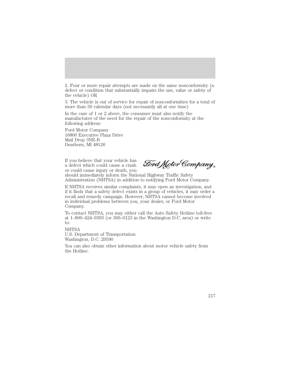 Customer assistance | FORD 2002 Excursion v.2 User Manual | Page 217 / 280