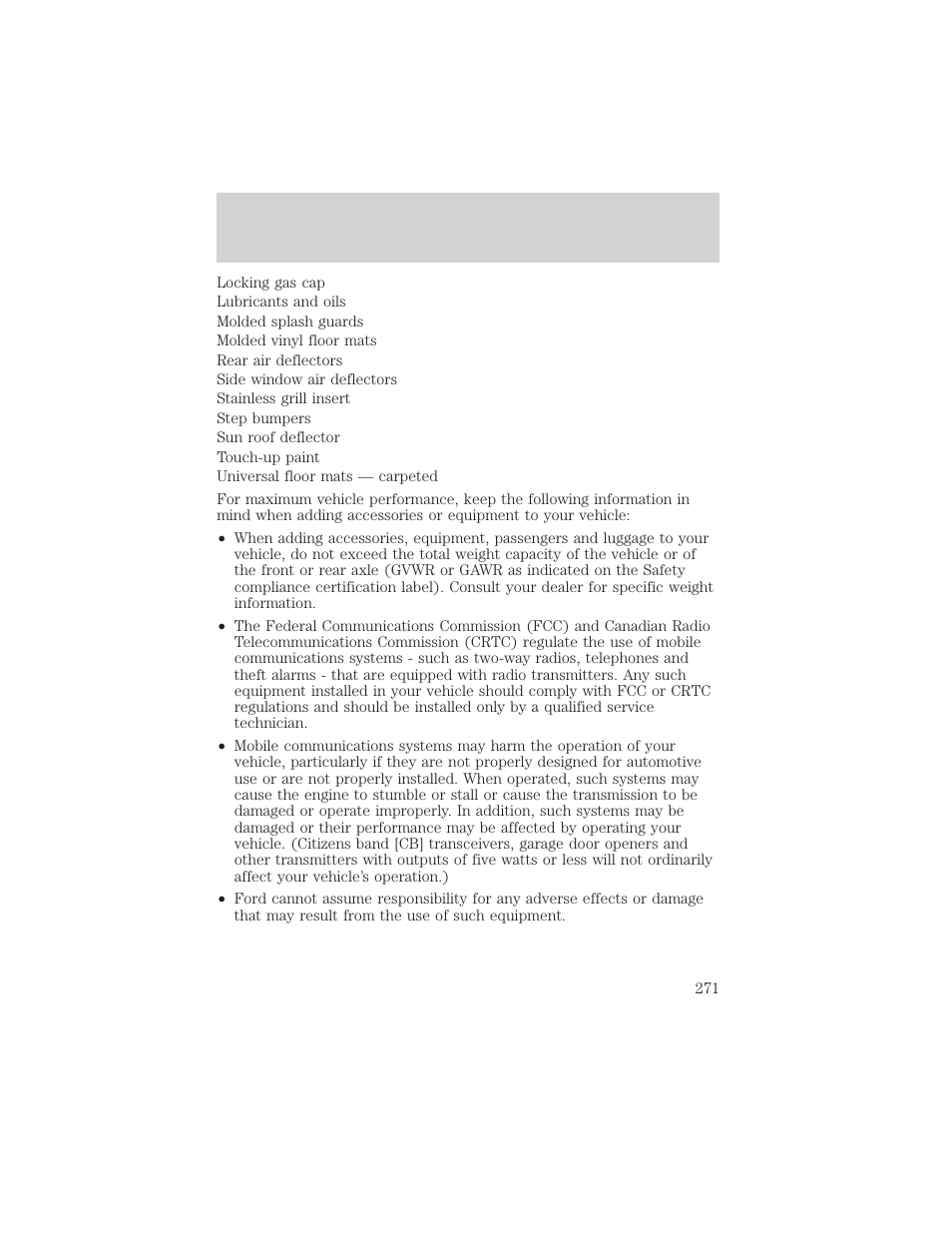 Accessories | FORD 2002 Excursion v.2 User Manual | Page 271 / 280