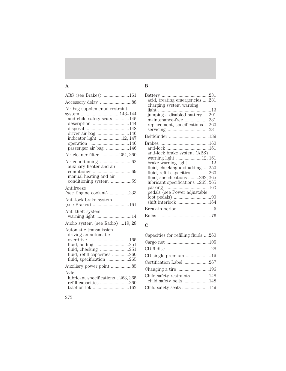 Index | FORD 2002 Excursion v.2 User Manual | Page 272 / 280