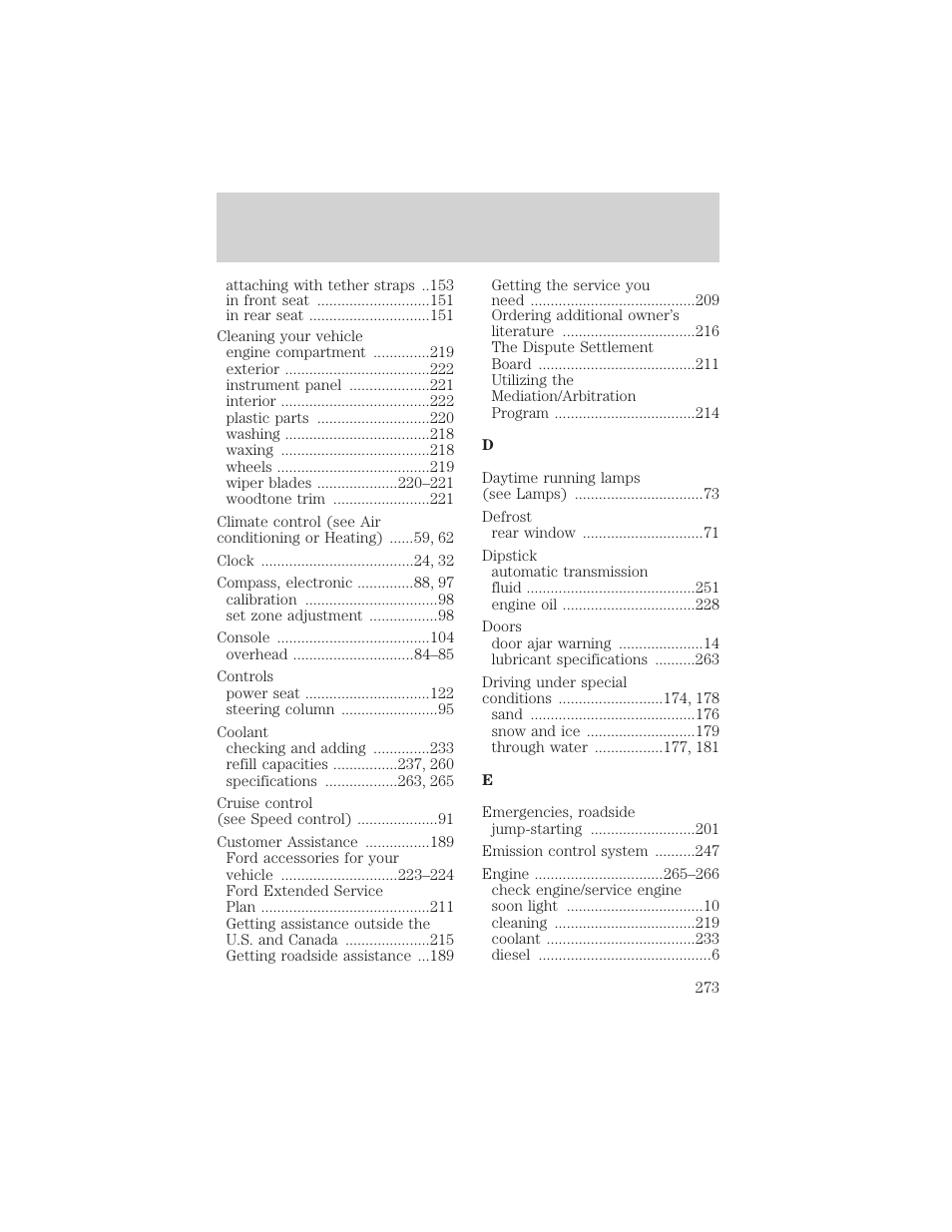 Index | FORD 2002 Excursion v.2 User Manual | Page 273 / 280