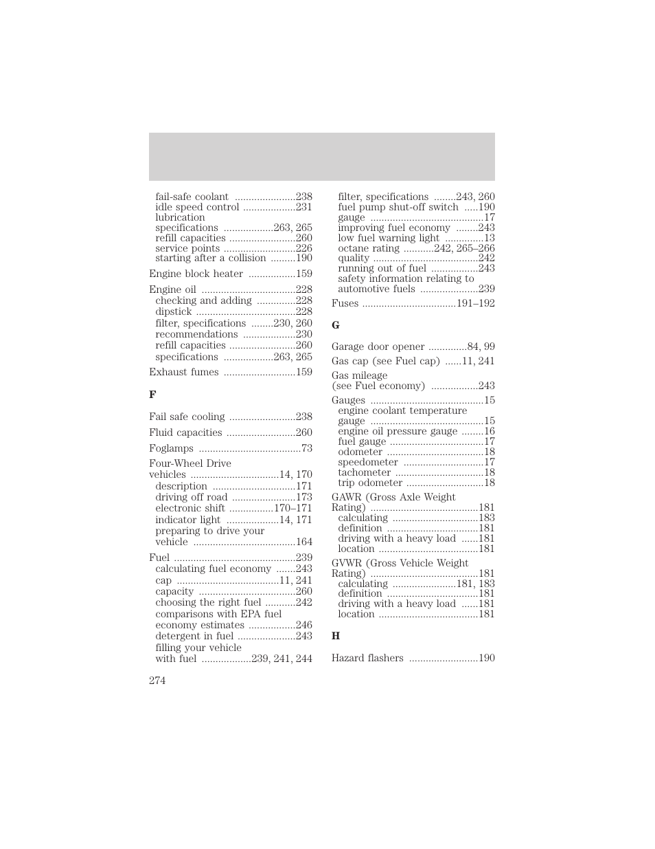 Index | FORD 2002 Excursion v.2 User Manual | Page 274 / 280