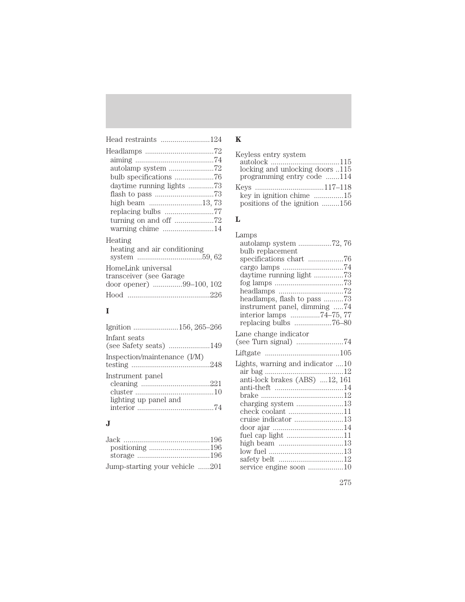 Index | FORD 2002 Excursion v.2 User Manual | Page 275 / 280