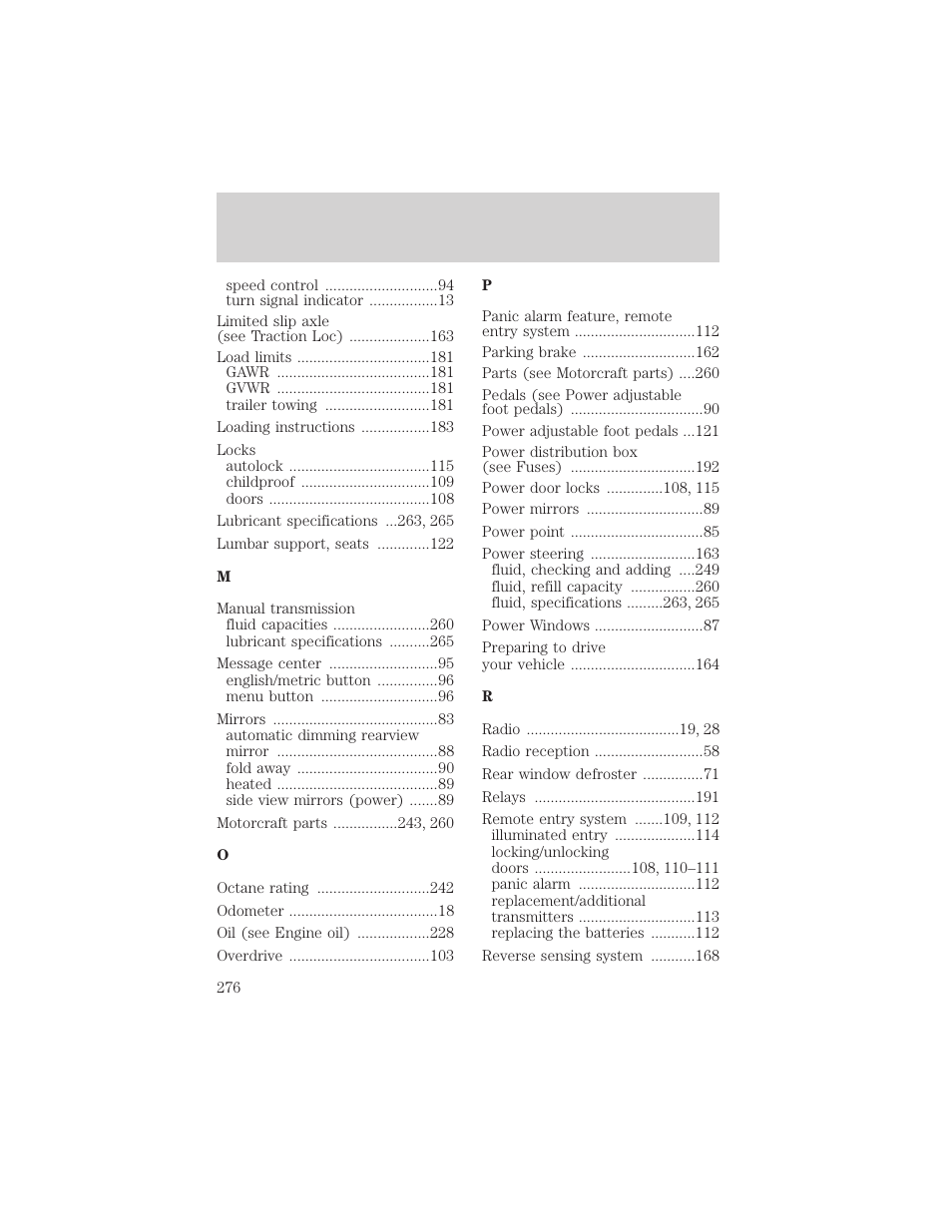 Index | FORD 2002 Excursion v.2 User Manual | Page 276 / 280