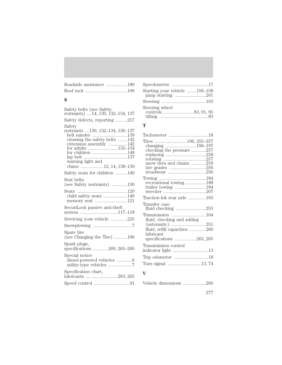 Index | FORD 2002 Excursion v.2 User Manual | Page 277 / 280