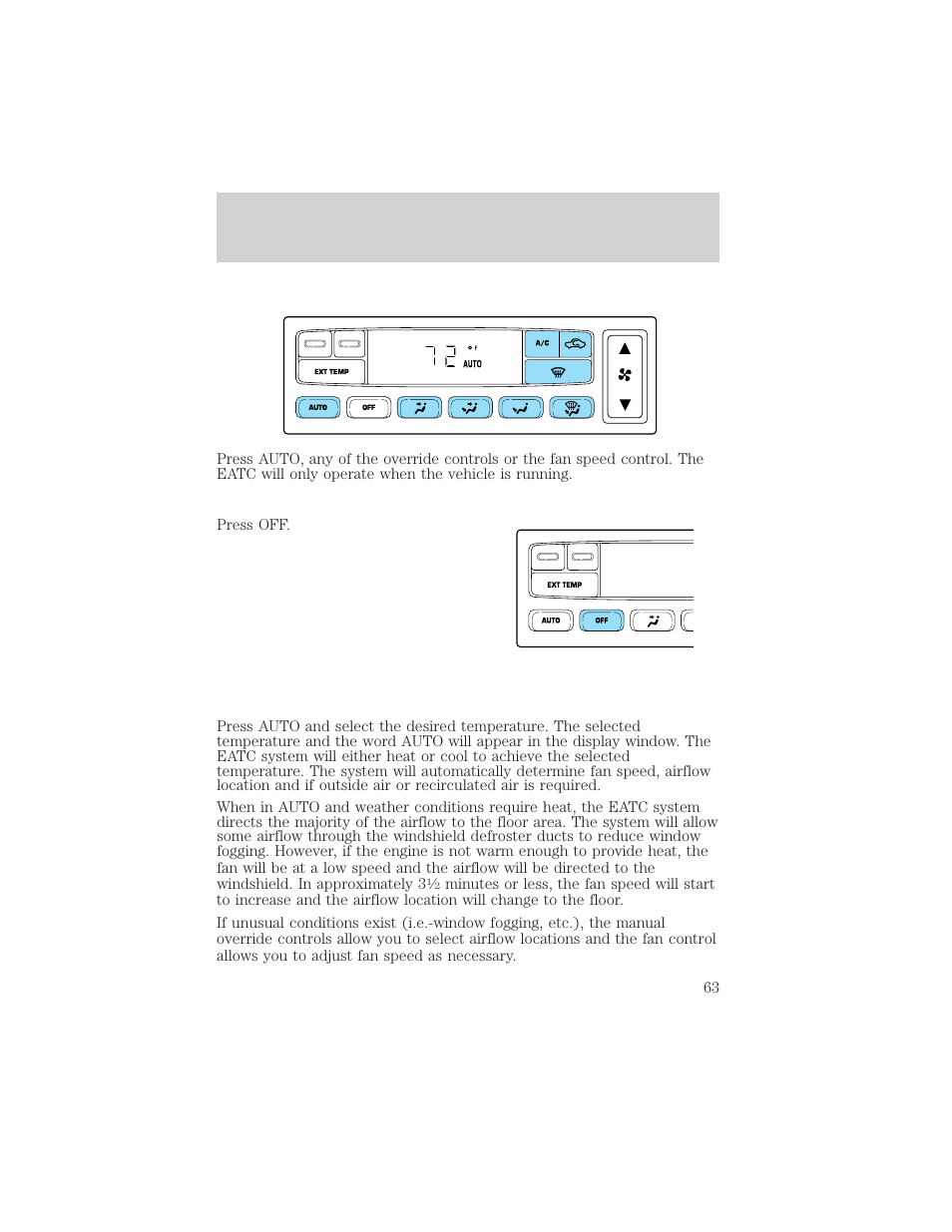 Climate controls | FORD 2002 Excursion v.2 User Manual | Page 63 / 280