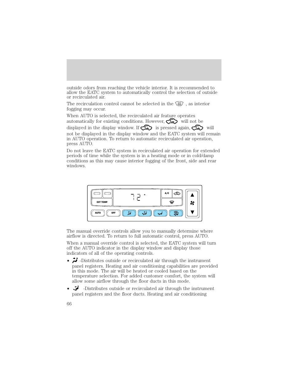 Climate controls | FORD 2002 Excursion v.2 User Manual | Page 66 / 280