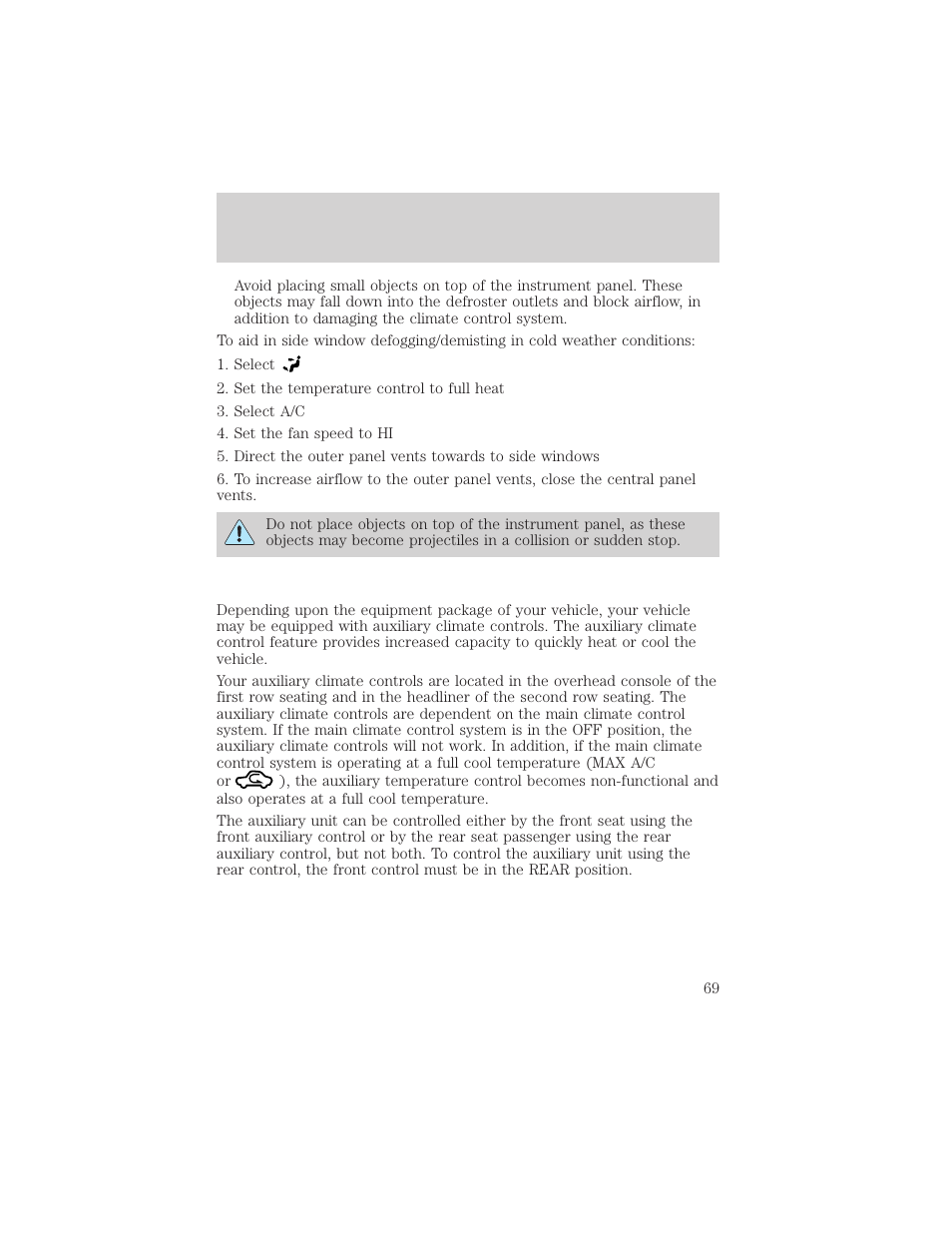 Climate controls | FORD 2002 Excursion v.2 User Manual | Page 69 / 280