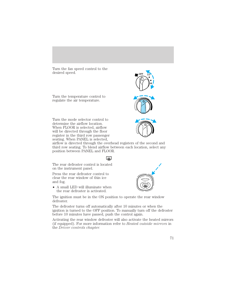 Climate controls | FORD 2002 Excursion v.2 User Manual | Page 71 / 280