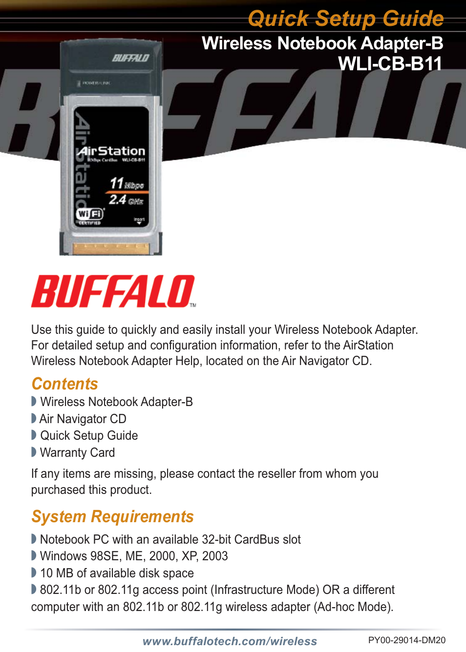 Buffalo Technology Buffalo AirStation WLI-CB-B11 User Manual | 12 pages