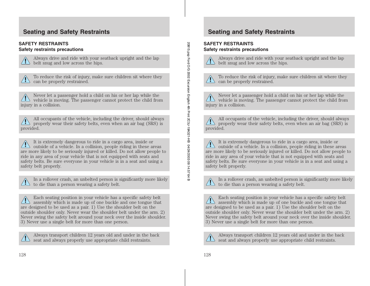 FORD 2002 Excursion v.3 User Manual | Page 128 / 272