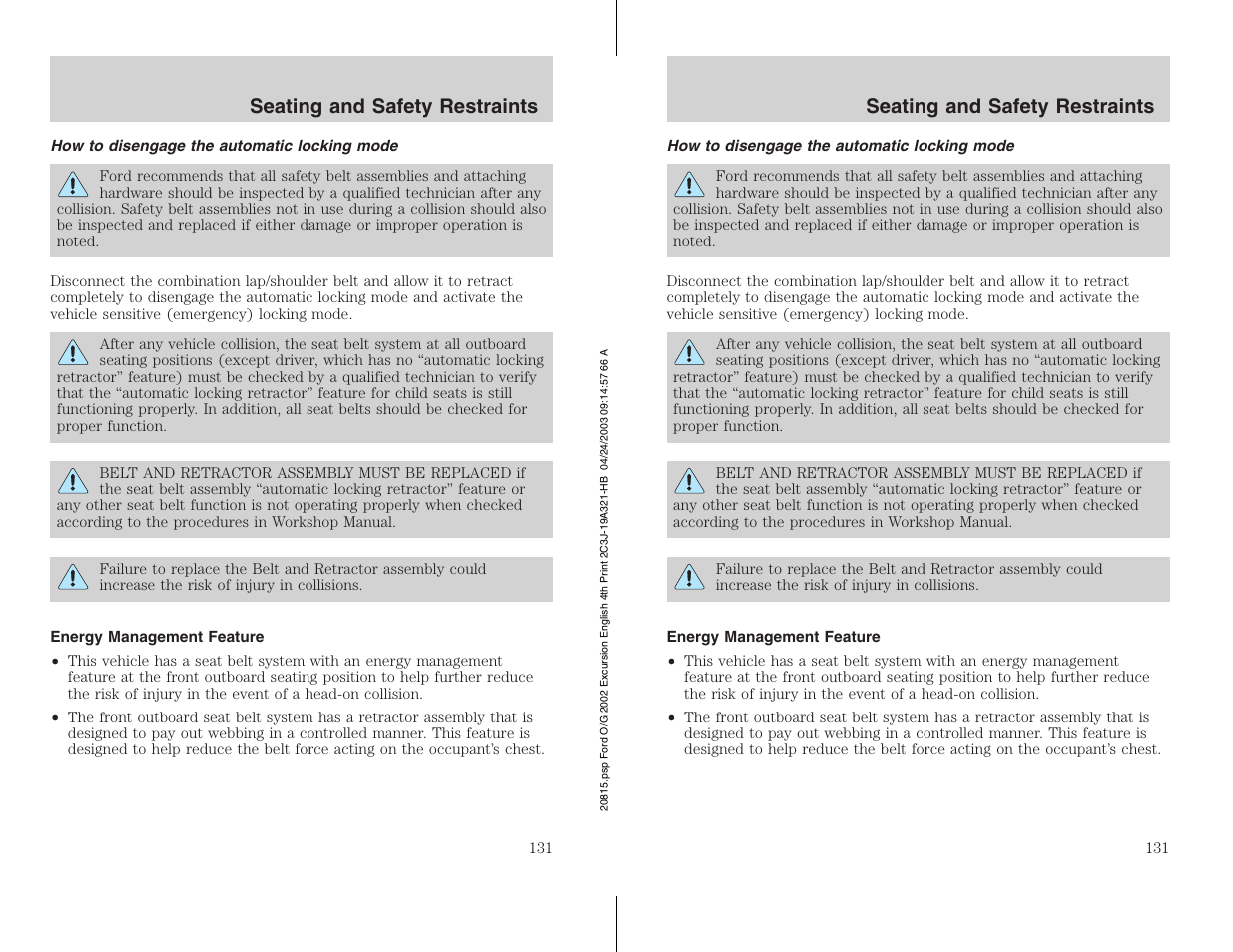 FORD 2002 Excursion v.3 User Manual | Page 131 / 272